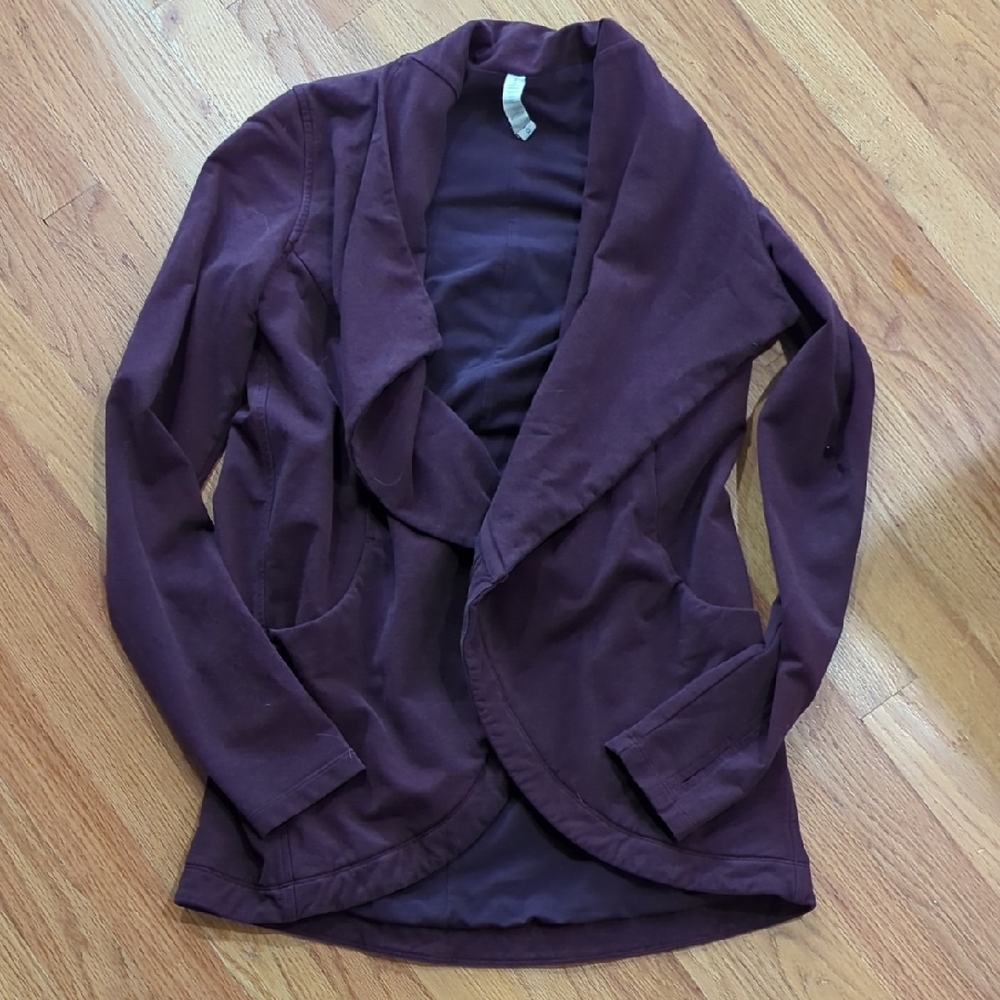 Lululemon Athletica Burgundy Open Front Cardigan With Pockets And Thumb Holes